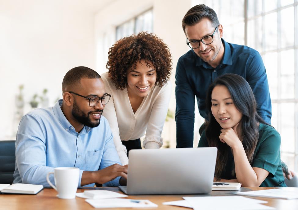 Team collaborating in a bright modern office