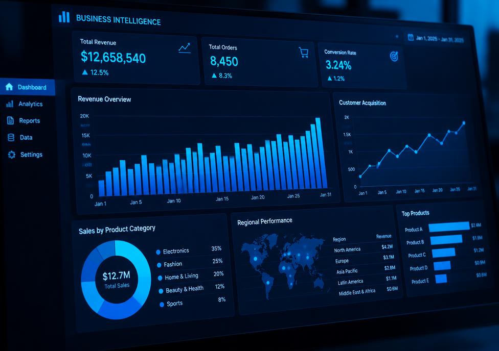 Business intelligence dashboard with charts